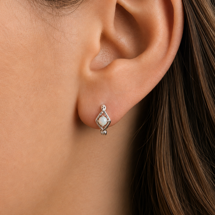 Silver Twisted Opal Huggies – Demi Fine Hoop Earrings – Little Nell Jewellery