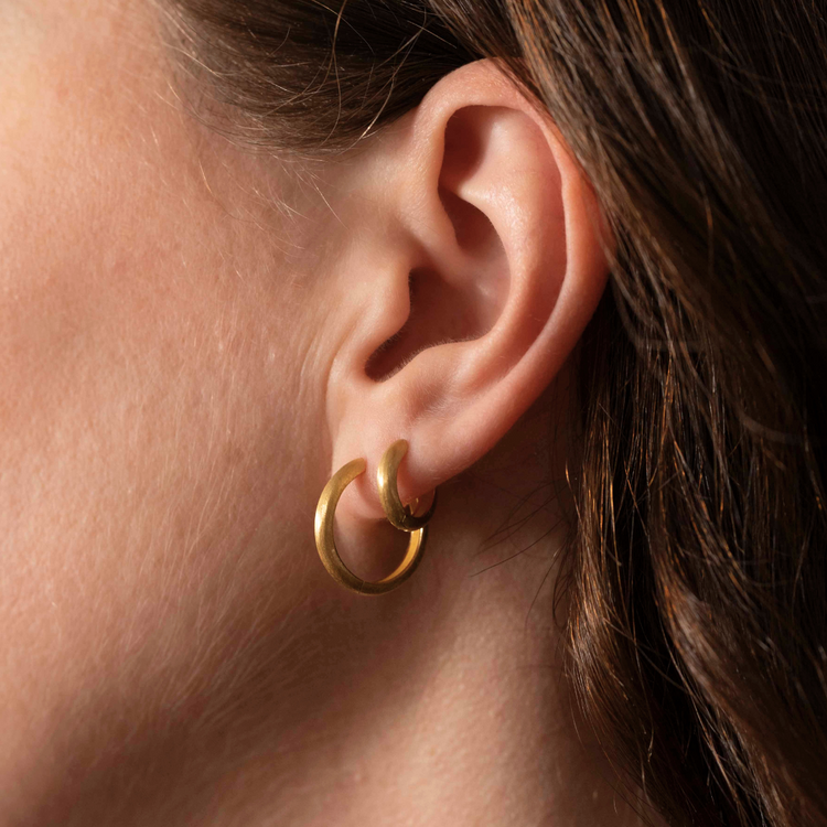 Brushed Gold Minimal Hoops Set – Demi Fine Hoop Earrings – Little Nell Jewellery