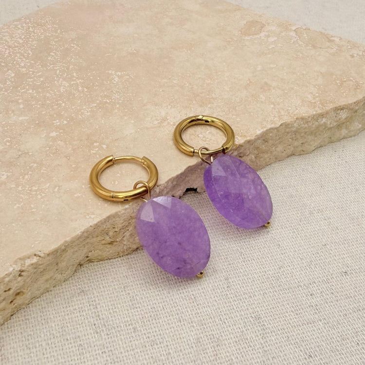 Everyday Oval Faceted Lavender Hoops – Hoop Earrings – Little Nell Jewellery