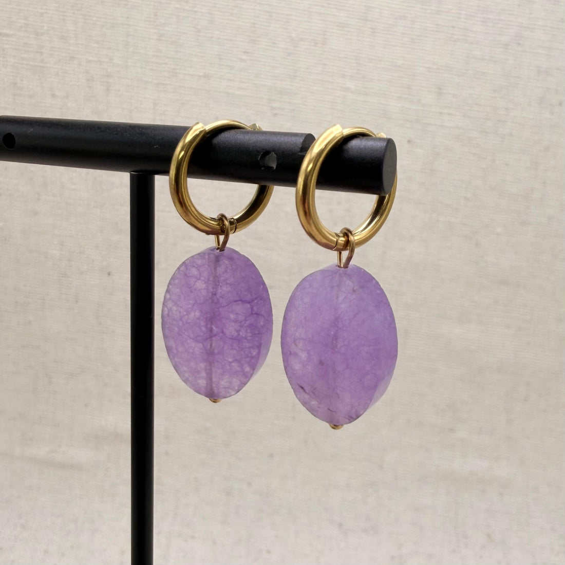 Everyday Oval Faceted Lavender Hoops – Hoop Earrings – Little Nell Jewellery