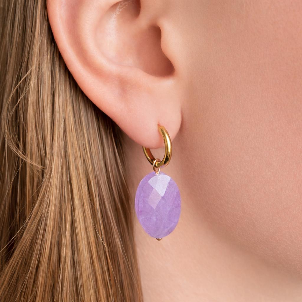 Everyday Oval Faceted Lavender Hoops – Hoop Earrings – Little Nell Jewellery