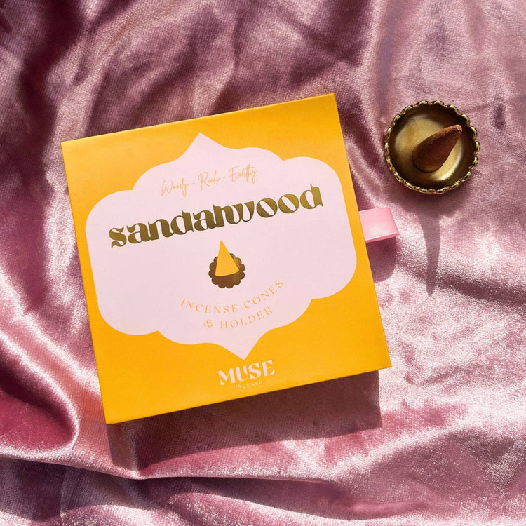 Sandalwood incense cones gift set with brass dish