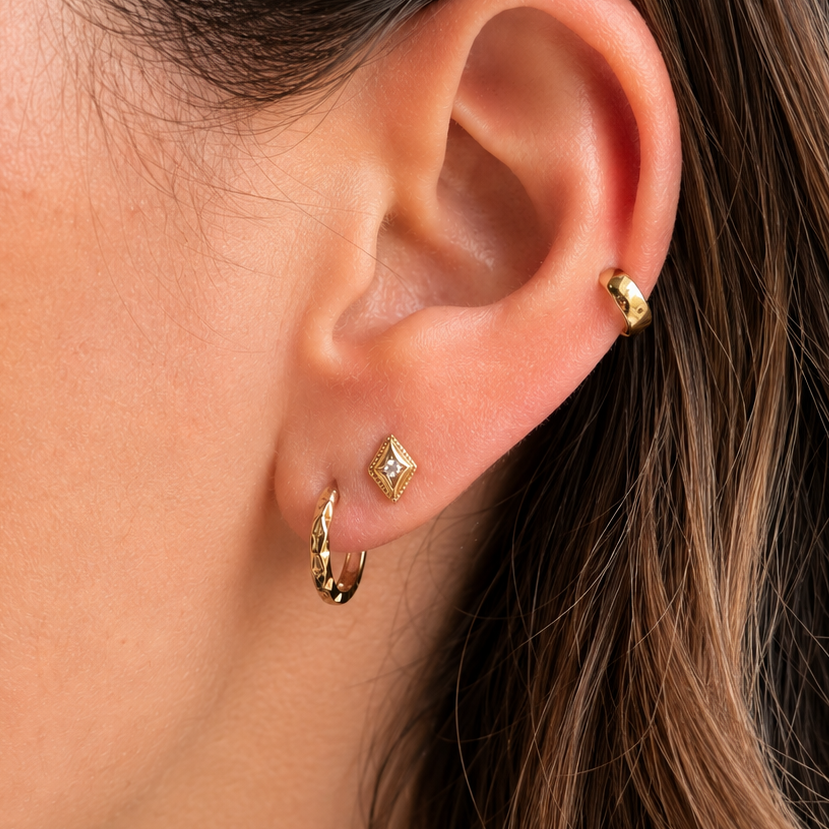 Gold Celestial Huggie Hoops – Demi Fine Hoop Earrings – Little Nell Jewellery