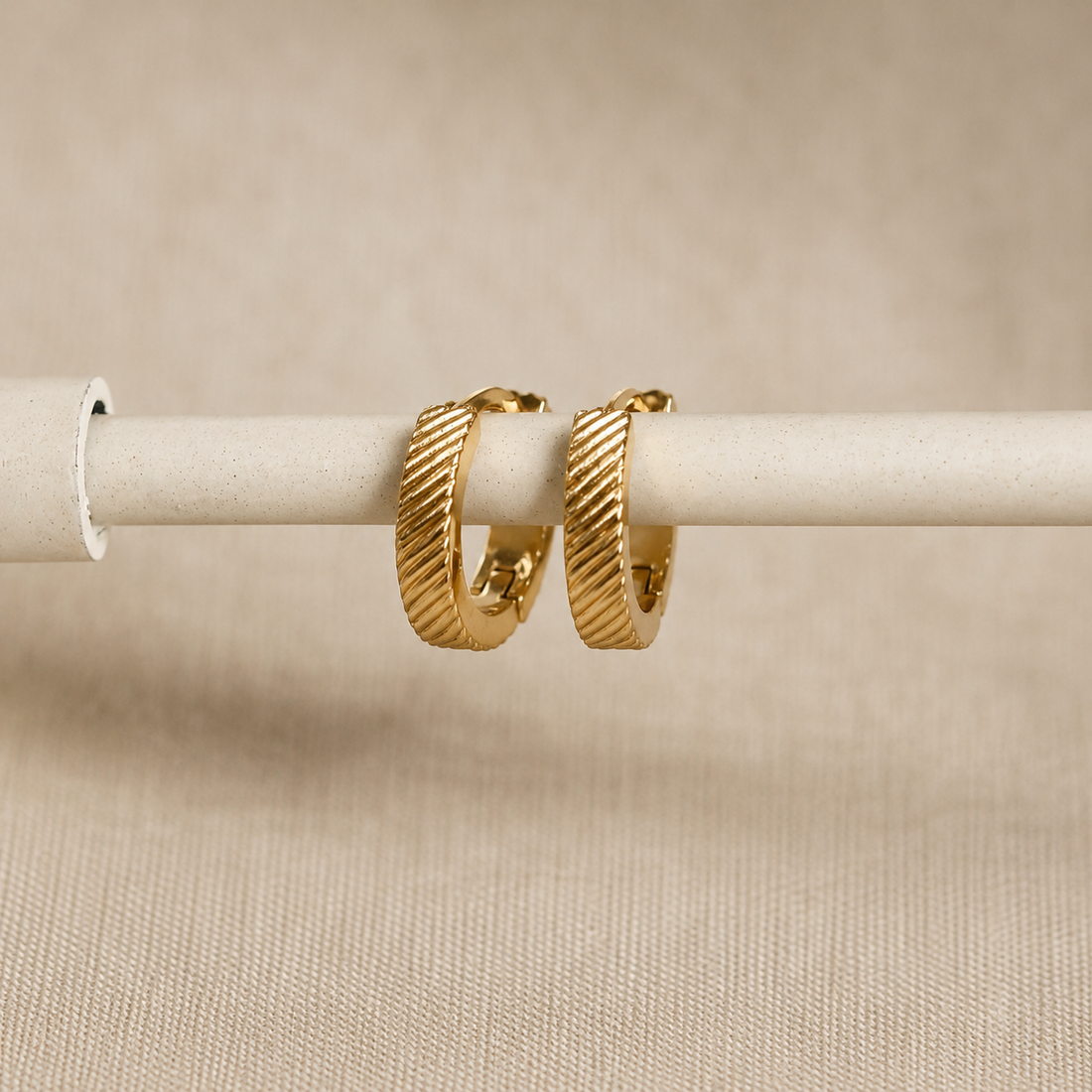 Gold Etched Huggie Hoops – Demi Fine Hoop Earrings – Little Nell Jewellery