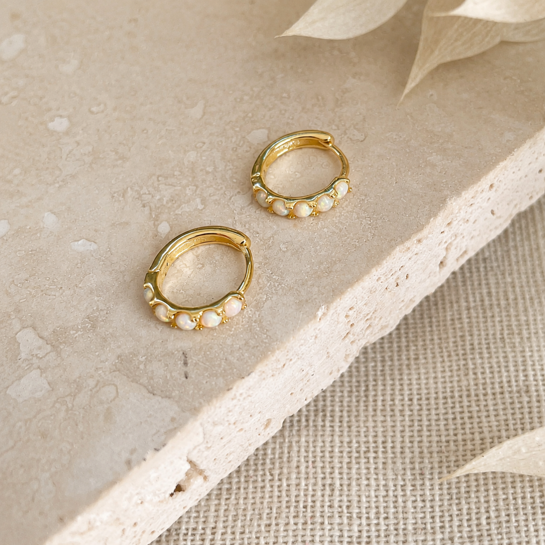 Gold Opal Huggie Hoops – Demi Fine Hoop Earrings – Little Nell Jewellery