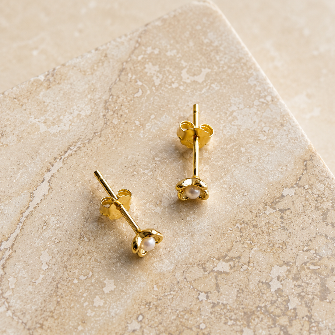 Gold Pearl Flower Studs – Stud Earrings – Little Nell Jewellery