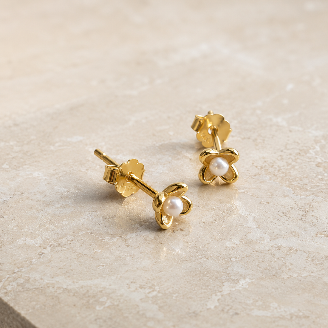 Gold Pearl Flower Studs – Stud Earrings – Little Nell Jewellery