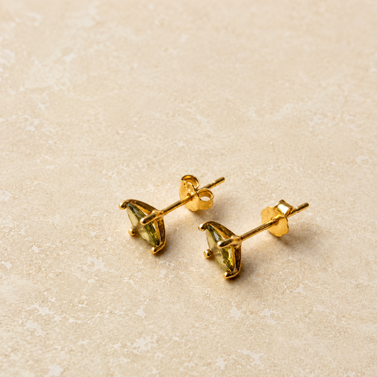 Gold Olive Marquise Studs – Stud Earrings – Little Nell Jewellery