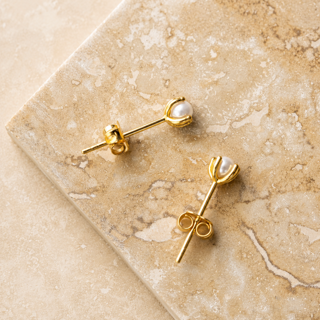 Gold Pearl Studs – Stud Earrings – Little Nell Jewellery