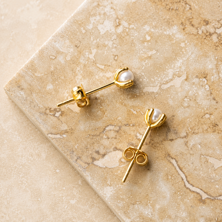 Gold Pearl Studs – Stud Earrings – Little Nell Jewellery