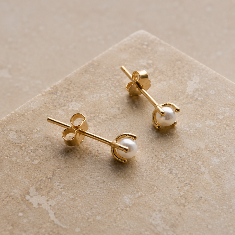 Gold Pearl Studs – Stud Earrings – Little Nell Jewellery