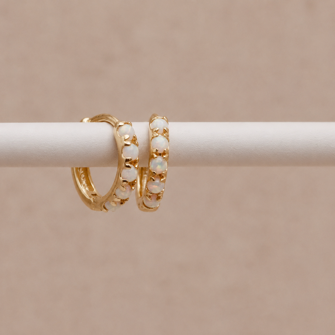 Gold Opal Huggie Hoops – Demi Fine Hoop Earrings – Little Nell Jewellery