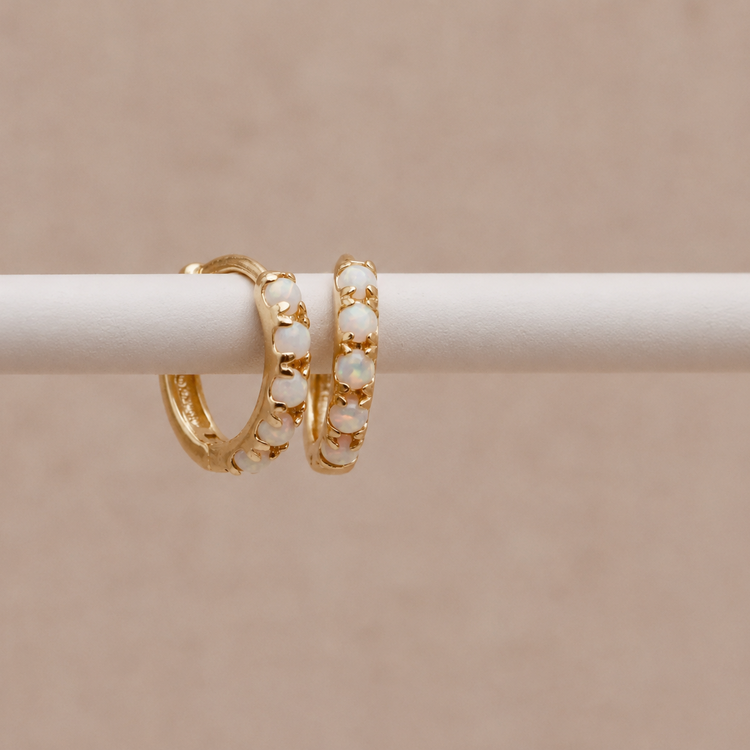 Gold Opal Huggie Hoops – Demi Fine Hoop Earrings – Little Nell Jewellery