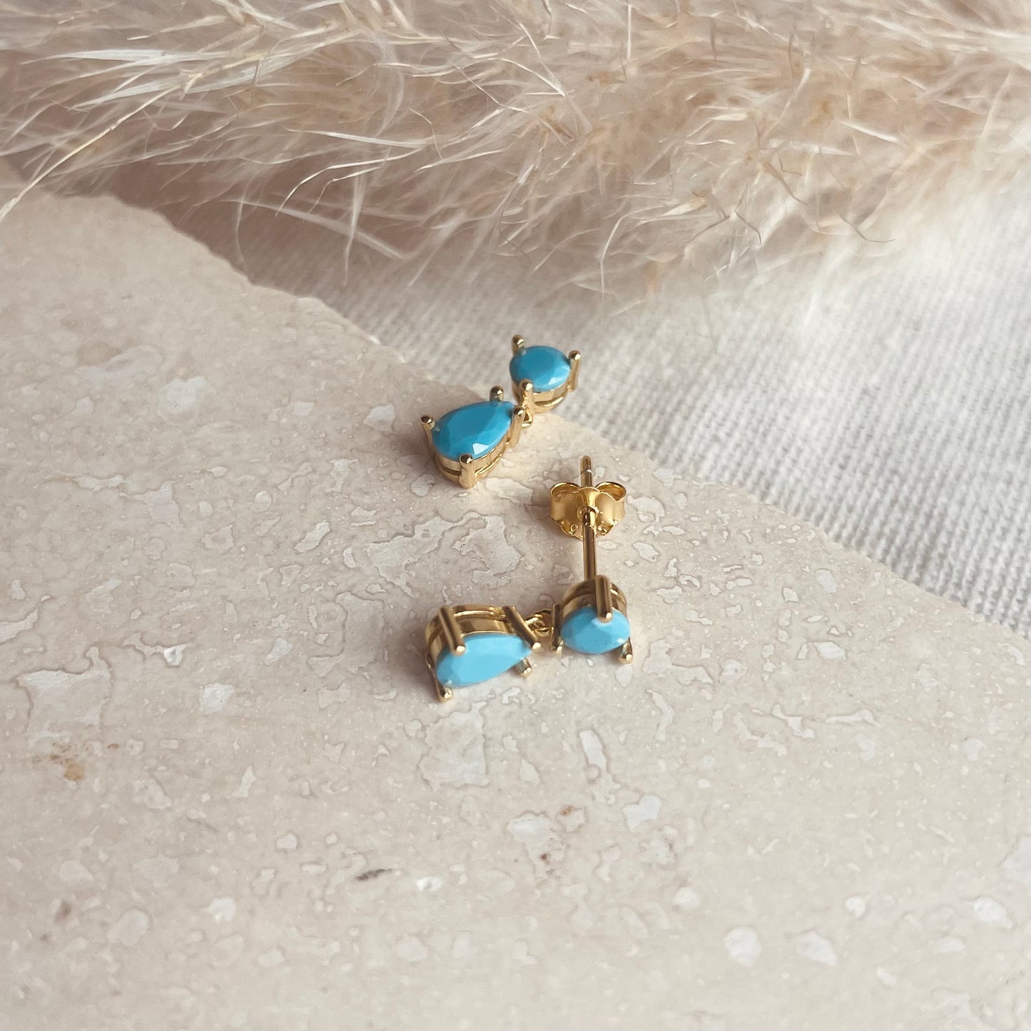 Gold Turquoise Drop Studs