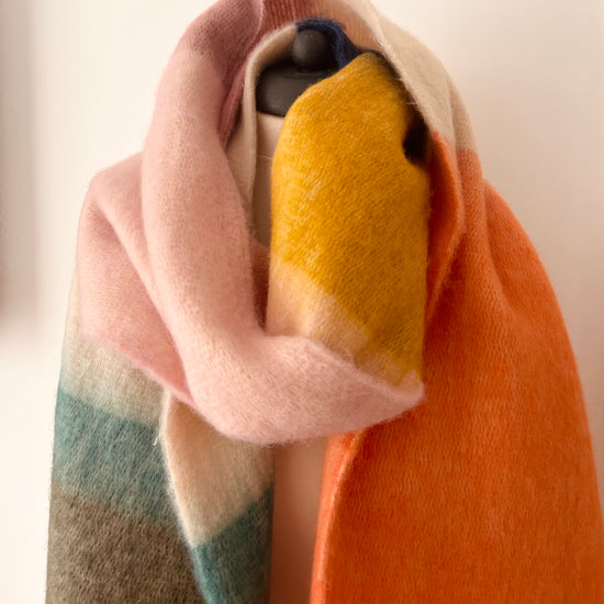 Load image into Gallery viewer, Supersoft Colour Block Scarf - Orange/Green
