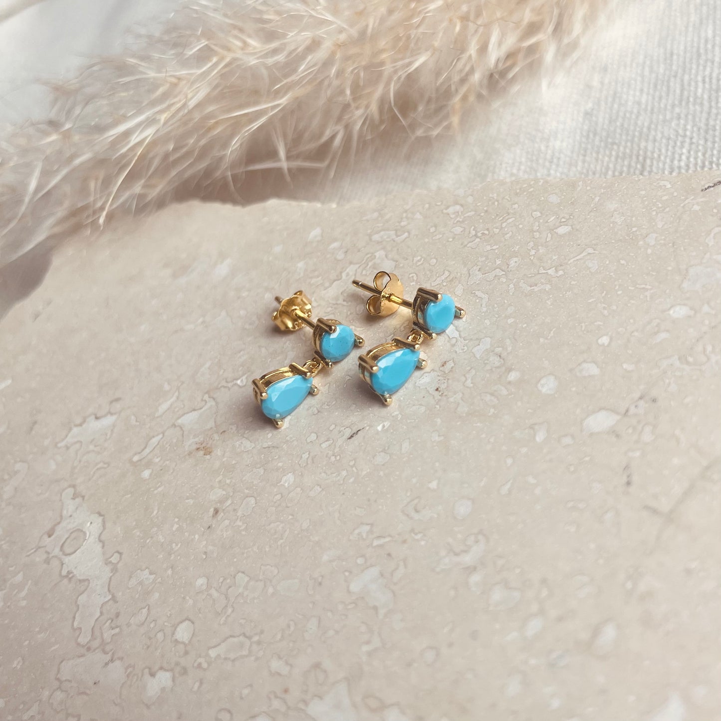 Gold Turquoise Drop Studs