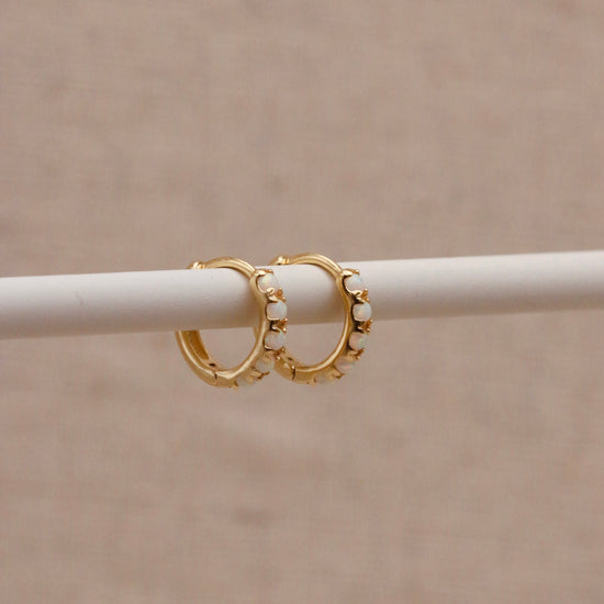 Gold Opal Huggie Hoops