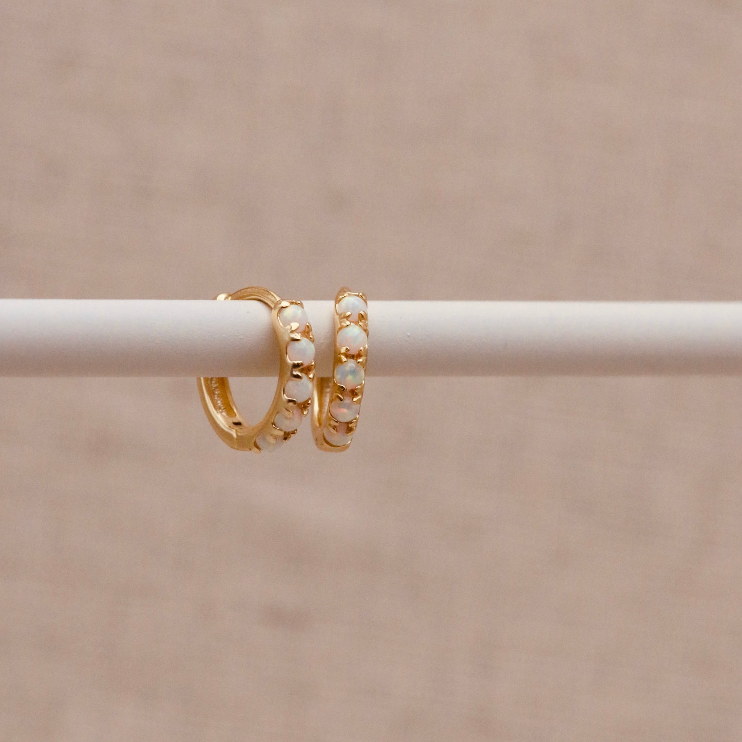 Gold Opal Huggie Hoops