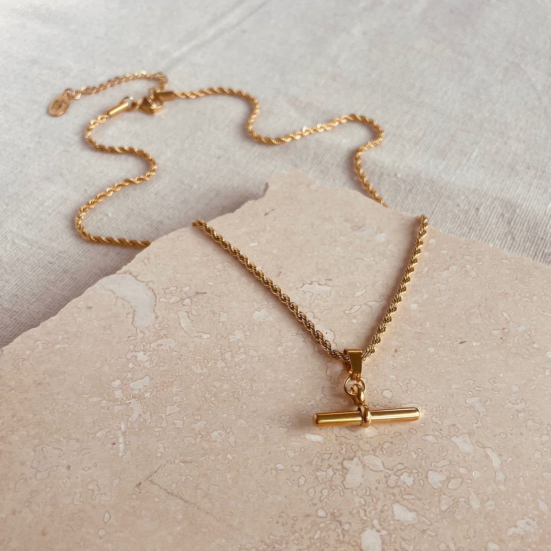 Everyday Rope Necklace with Bar Pendant – full length product shot – Little Nell Jewellery