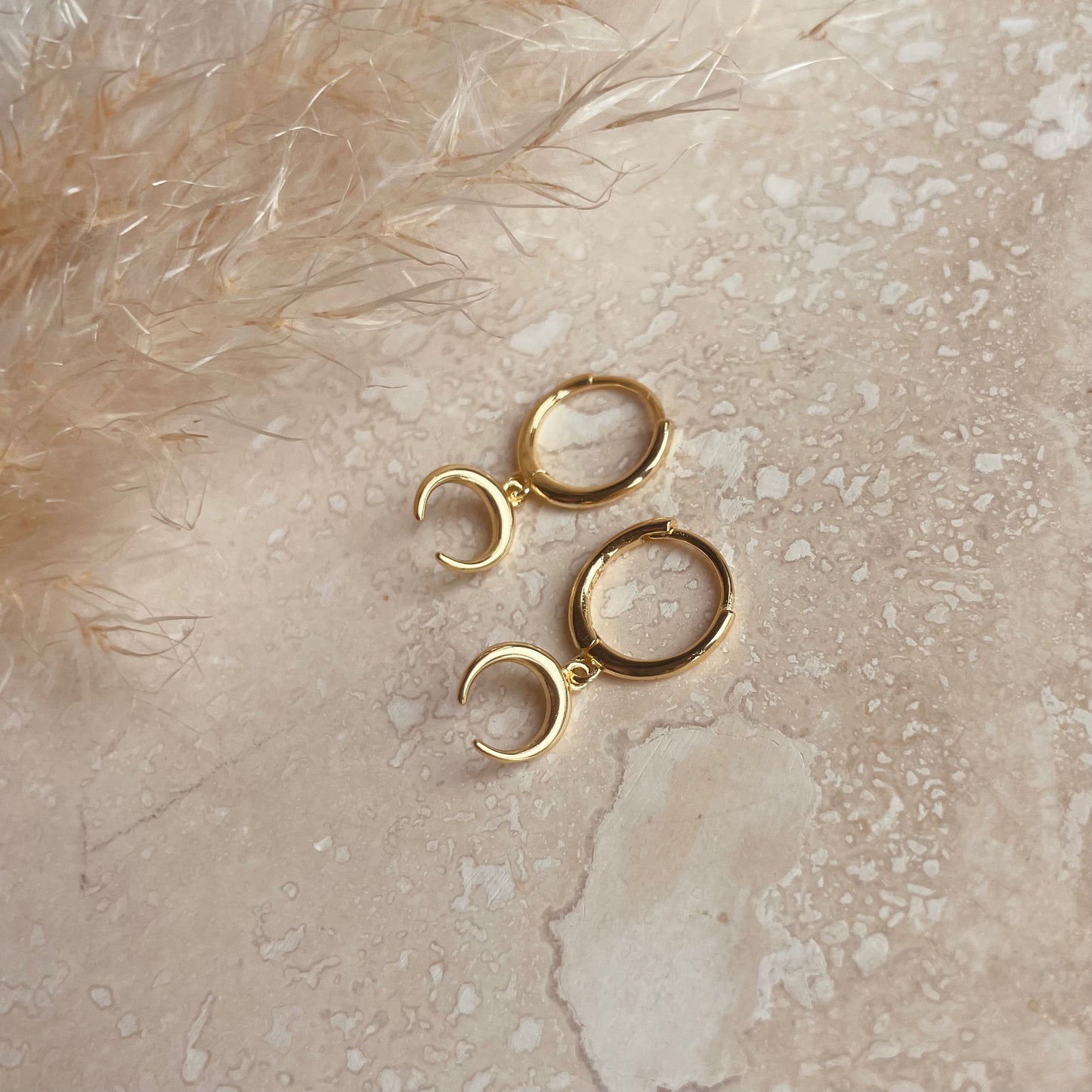 Gold Horn Crescent Hoops