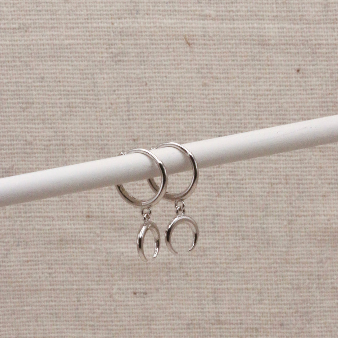 Silver Horn Crescent Hoops – Demi Fine Hoop Earrings – Little Nell Jewellery