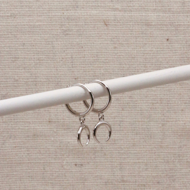 Silver Horn Crescent Hoops – Demi Fine Hoop Earrings – Little Nell Jewellery
