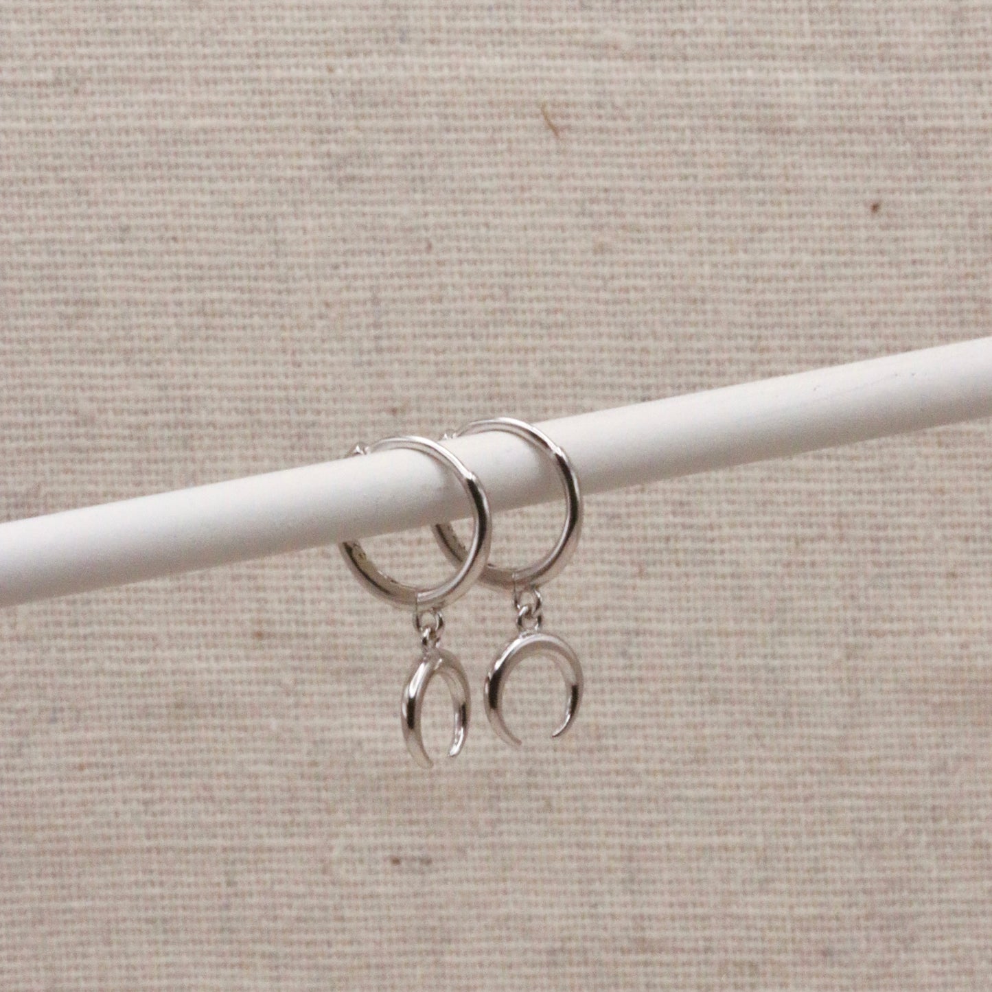 Silver Horn Crescent Hoops