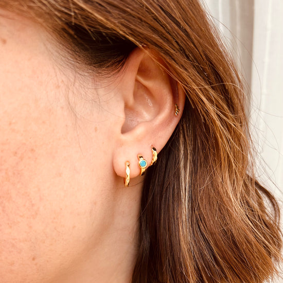 Gold Marquise Huggie Hoops Little Nell Jewellery