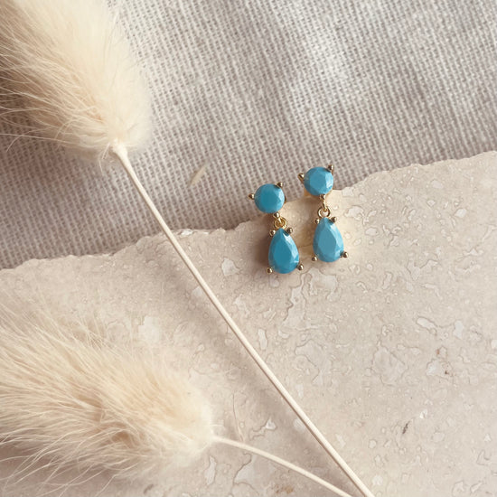 Gold Turquoise Drop Studs