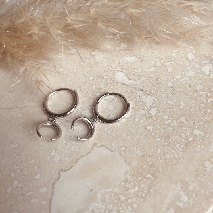 Silver Horn Crescent Hoops – Demi Fine Hoop Earrings – Little Nell Jewellery