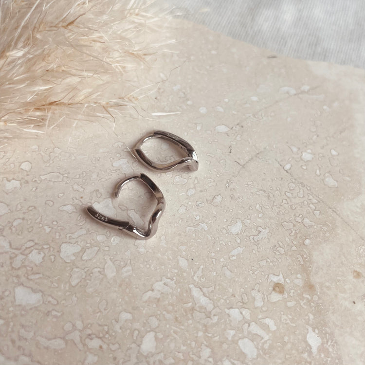 Silver Abstract Wave Hoops – Demi Fine Hoop Earrings – Little Nell Jewellery