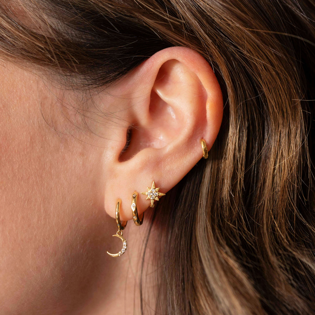 Gold Diamanté Star Huggie Hoops – Demi Fine Hoop Earrings – Little Nell Jewellery