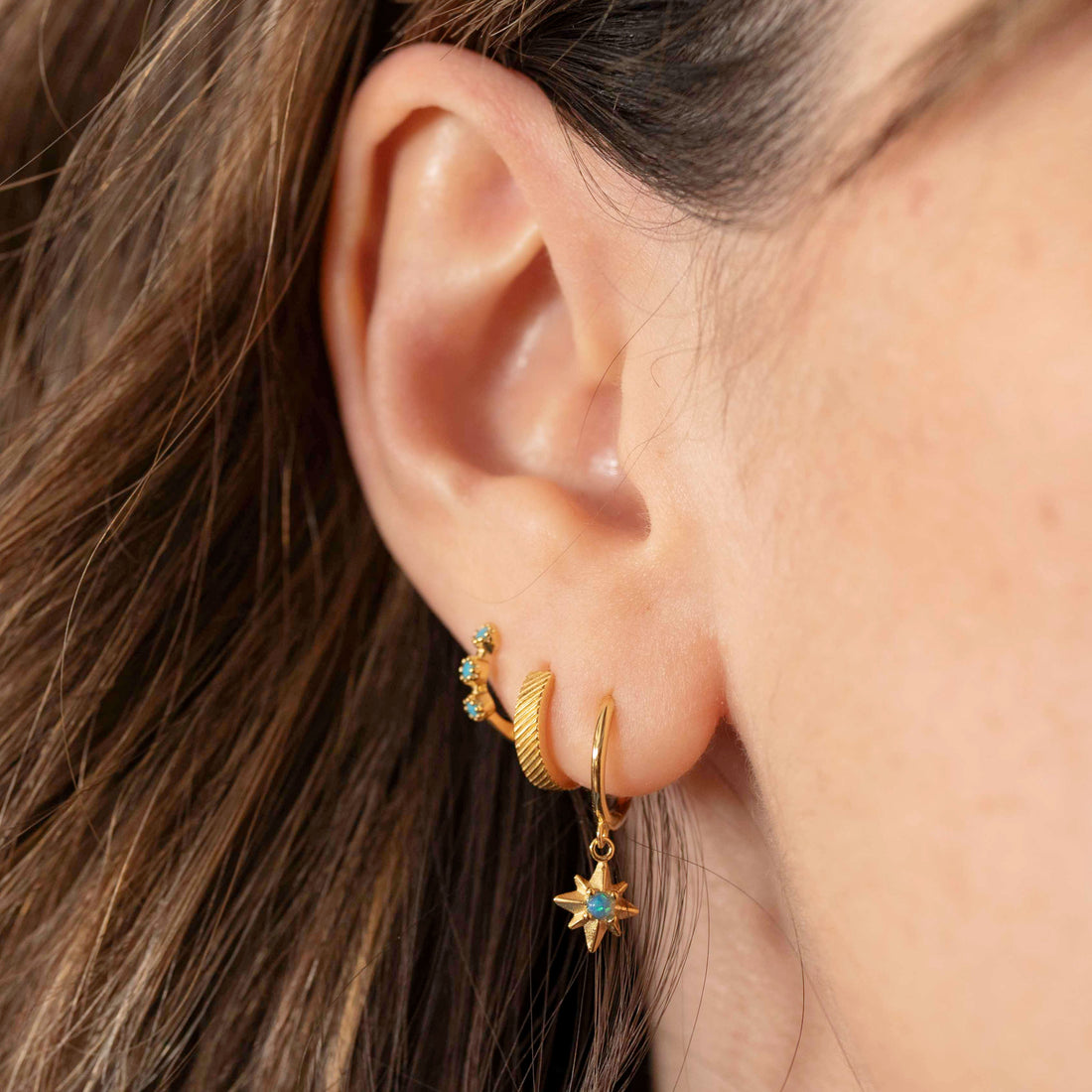 Opal Starburst Hoops – Demi Fine Hoop Earrings – Little Nell Jewellery