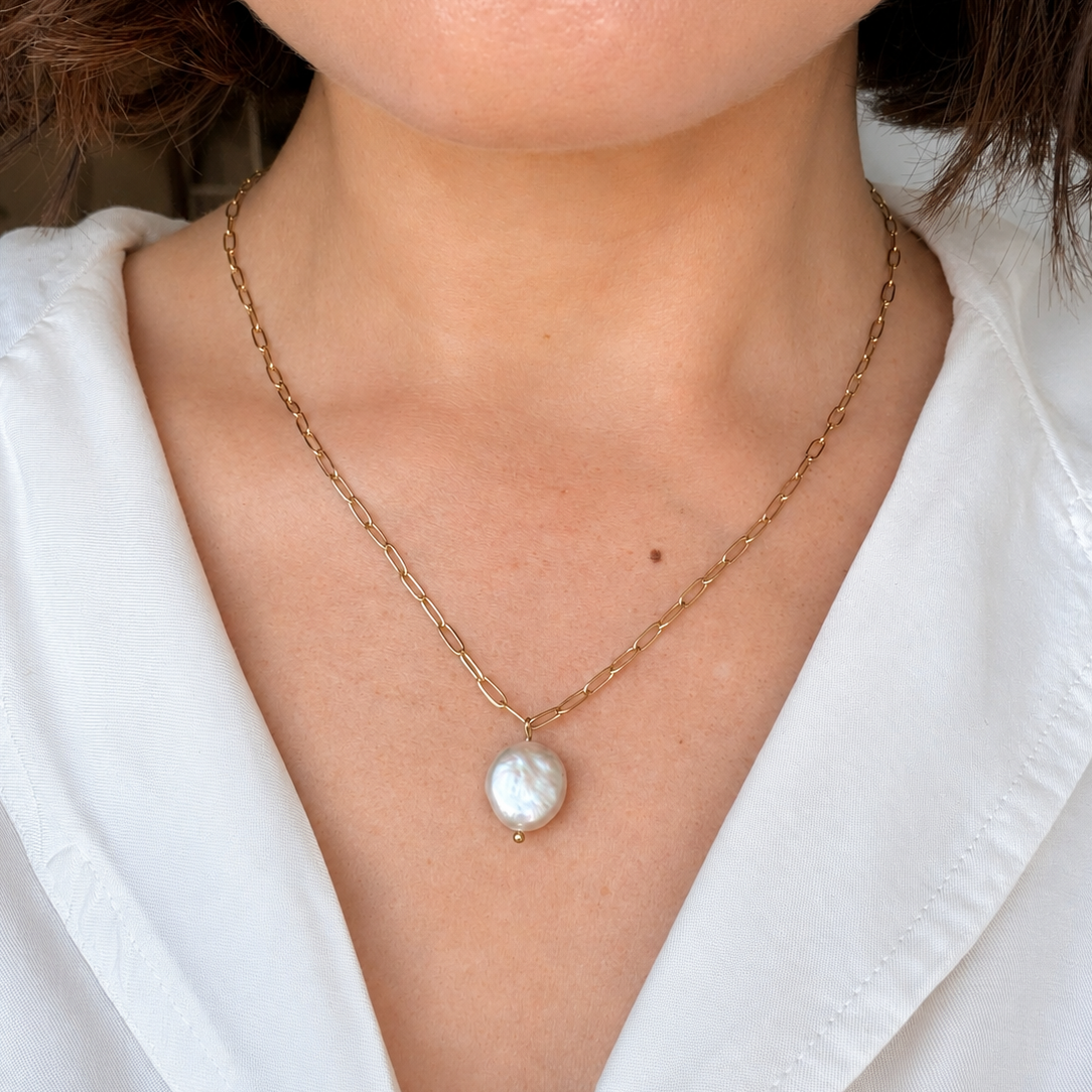 Everyday Natural Pearl Pendant Necklace — baroque freshwater pearl on a gold chain by Little Nell Jewellery