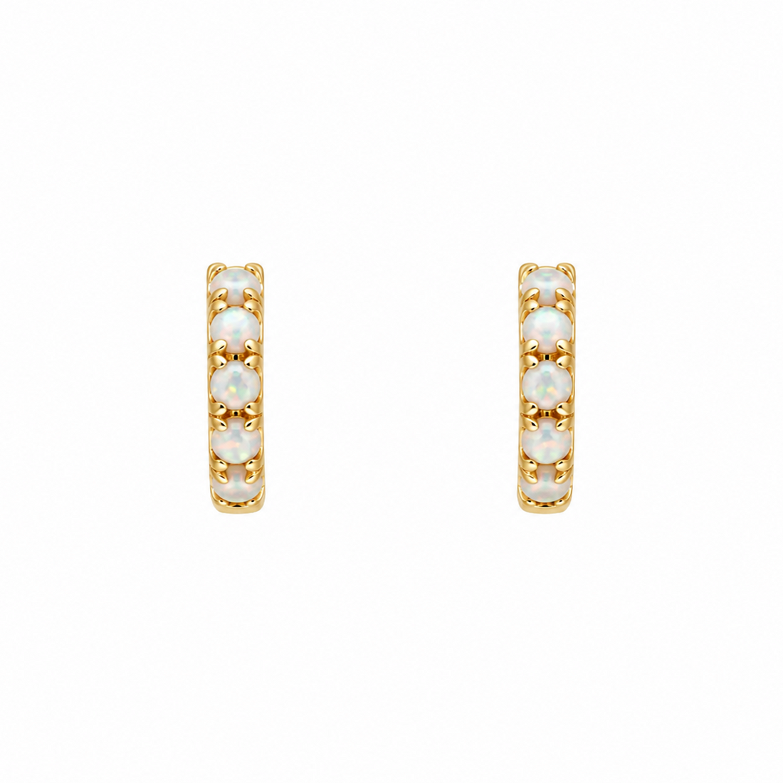 Gold Opal Huggie Hoops – Demi Fine Hoop Earrings – Little Nell Jewellery