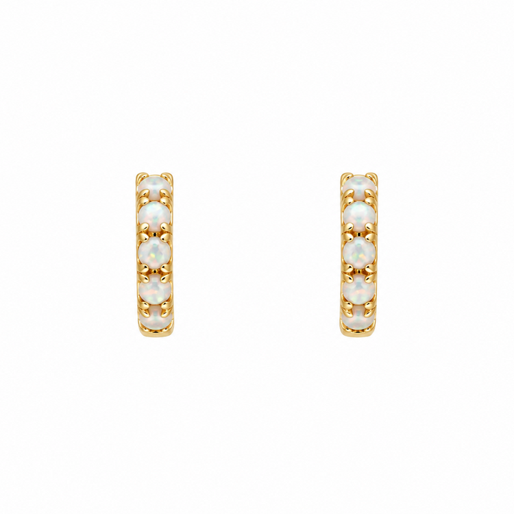 Gold Opal Huggie Hoops – Demi Fine Hoop Earrings – Little Nell Jewellery