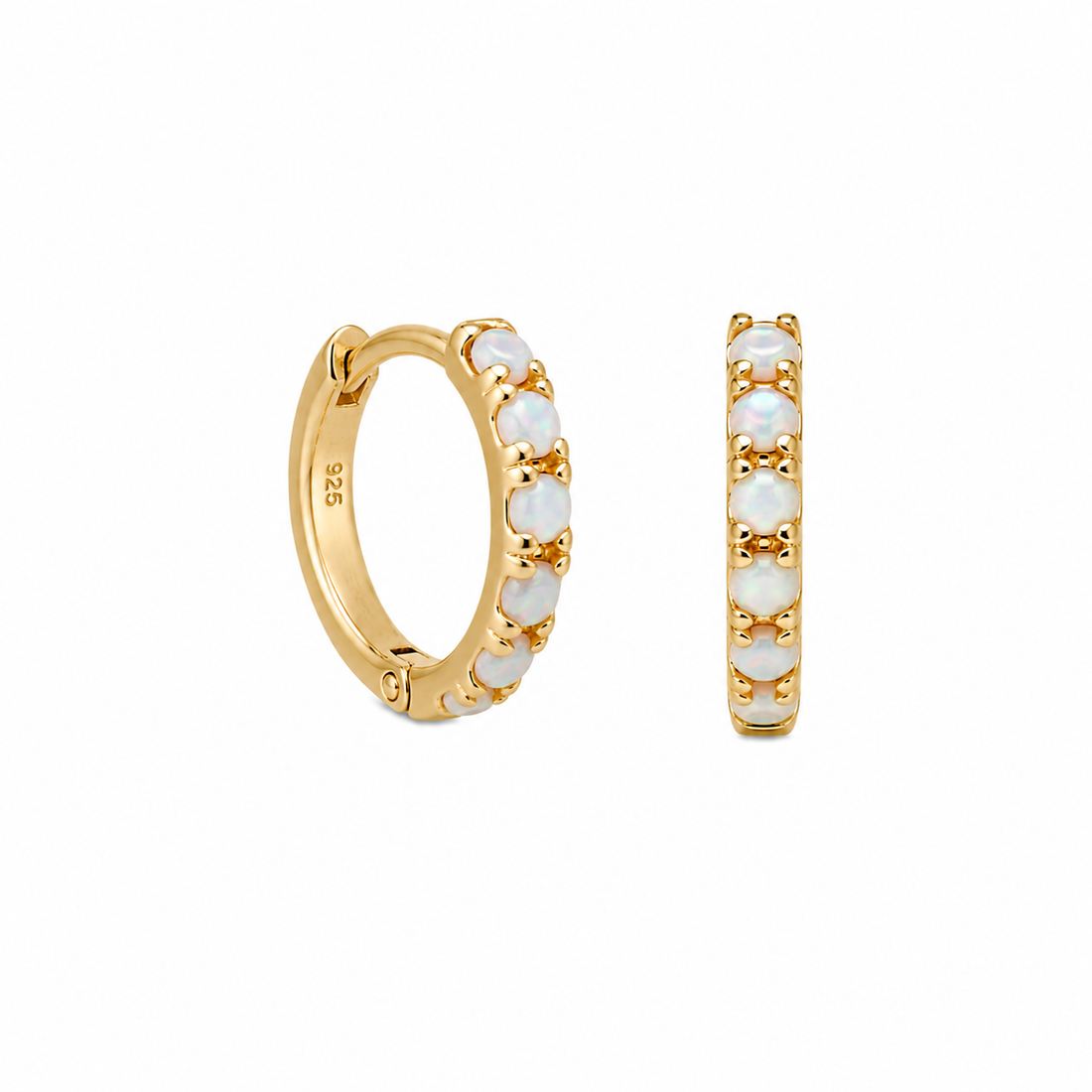 Gold Opal Huggie Hoops – Demi Fine Hoop Earrings – Little Nell Jewellery