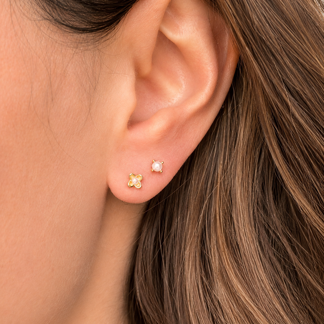Gold Pearl Studs – Stud Earrings – Little Nell Jewellery