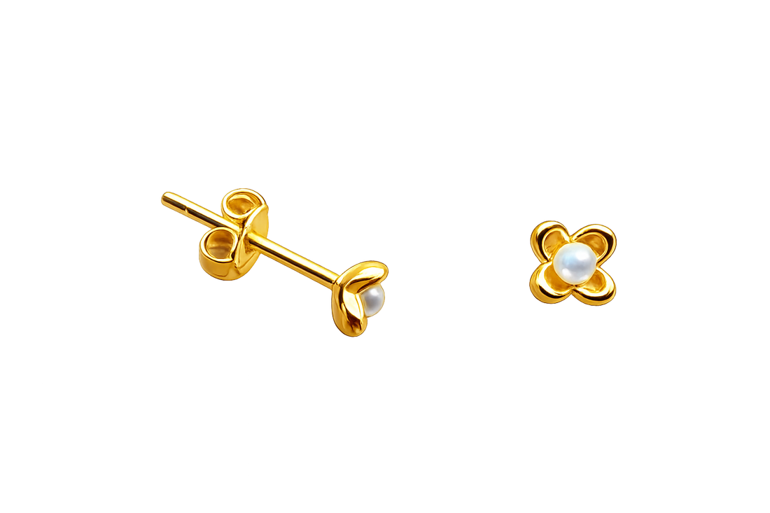 Gold Pearl Flower Studs – Stud Earrings – Little Nell Jewellery
