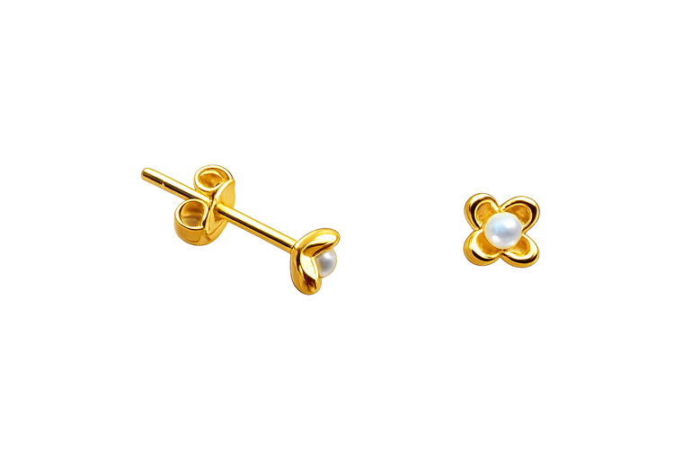 Gold Pearl Flower Studs – Stud Earrings – Little Nell Jewellery