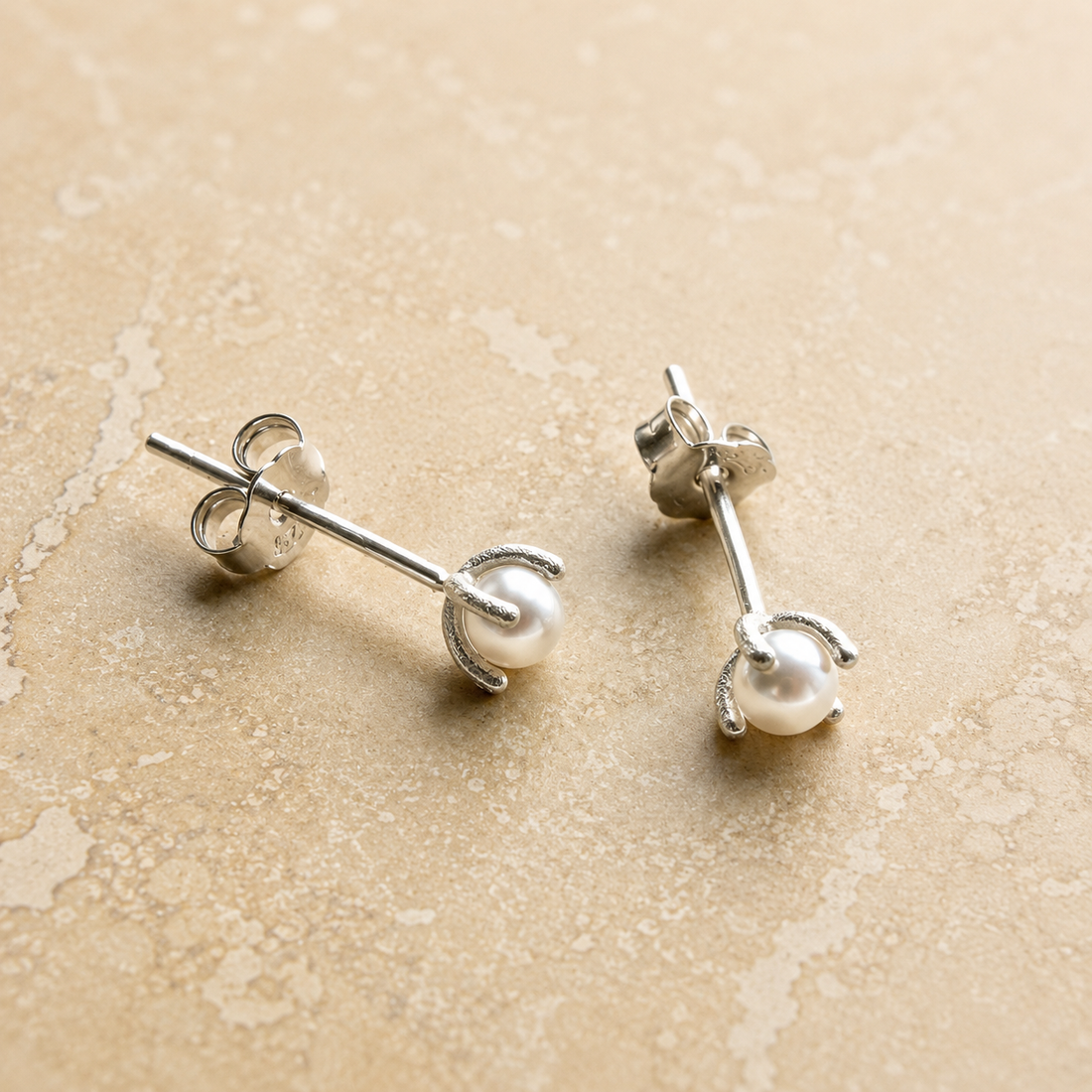 Silver Pearl Studs – Stud Earrings – Little Nell Jewellery