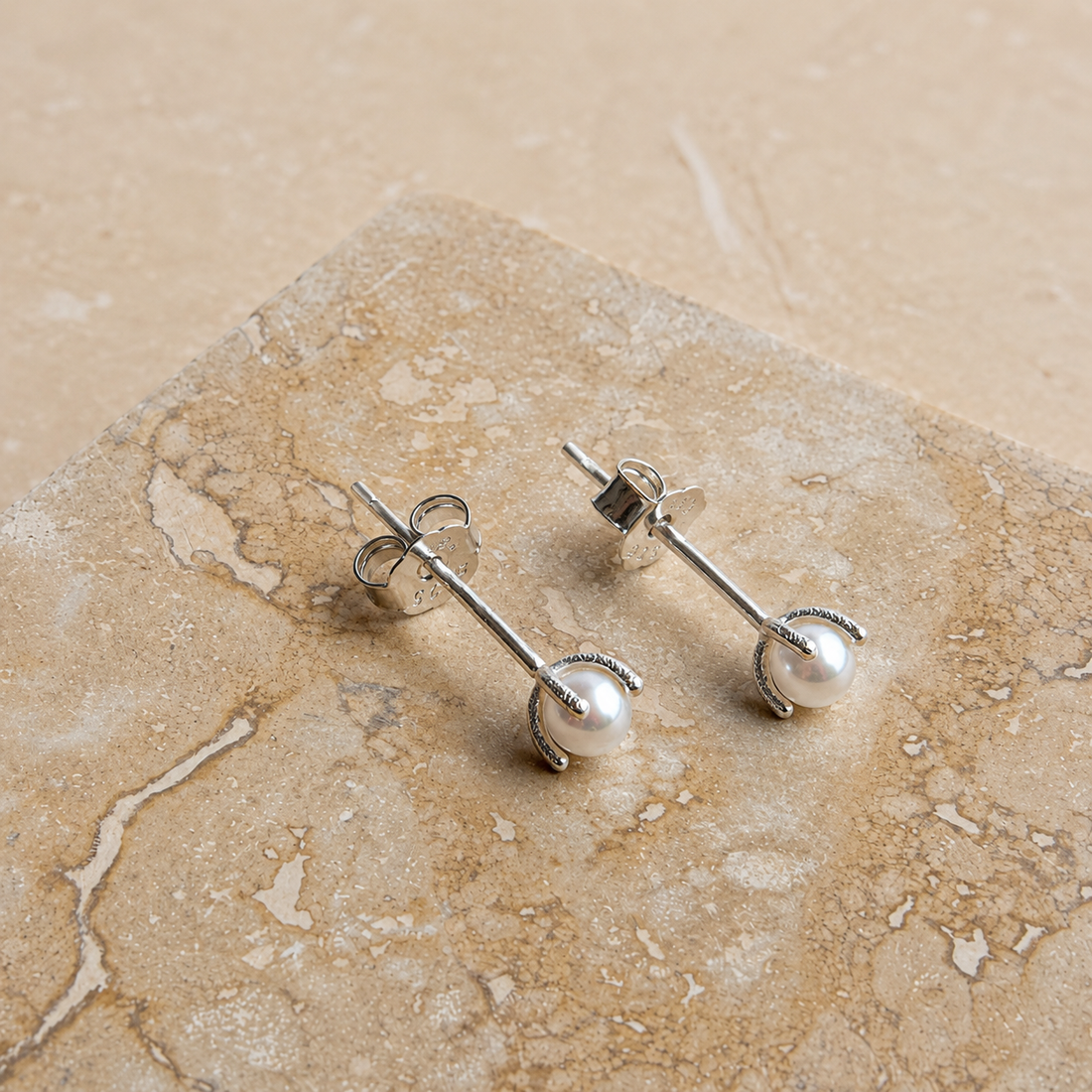 Silver Pearl Studs – Stud Earrings – Little Nell Jewellery