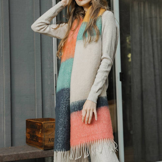 Colour Block Supersoft Scarf - Navy/Coral