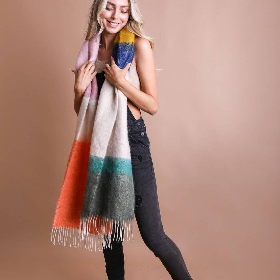 Load image into Gallery viewer, Supersoft Colour Block Scarf - Orange/Green
