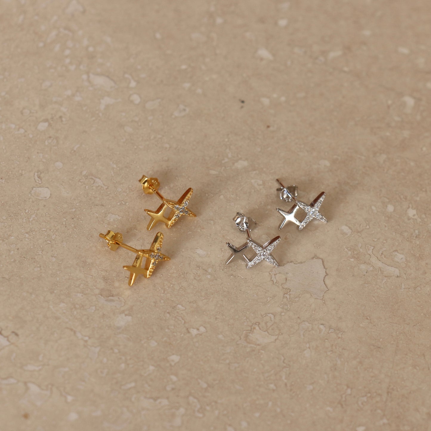 Gold or Silver Double Star Studs