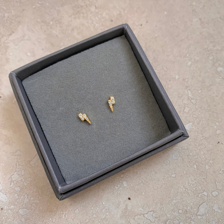 Gold or Silver Micro Lightning Bolt Studs – Stud Earrings – Little Nell Jewellery