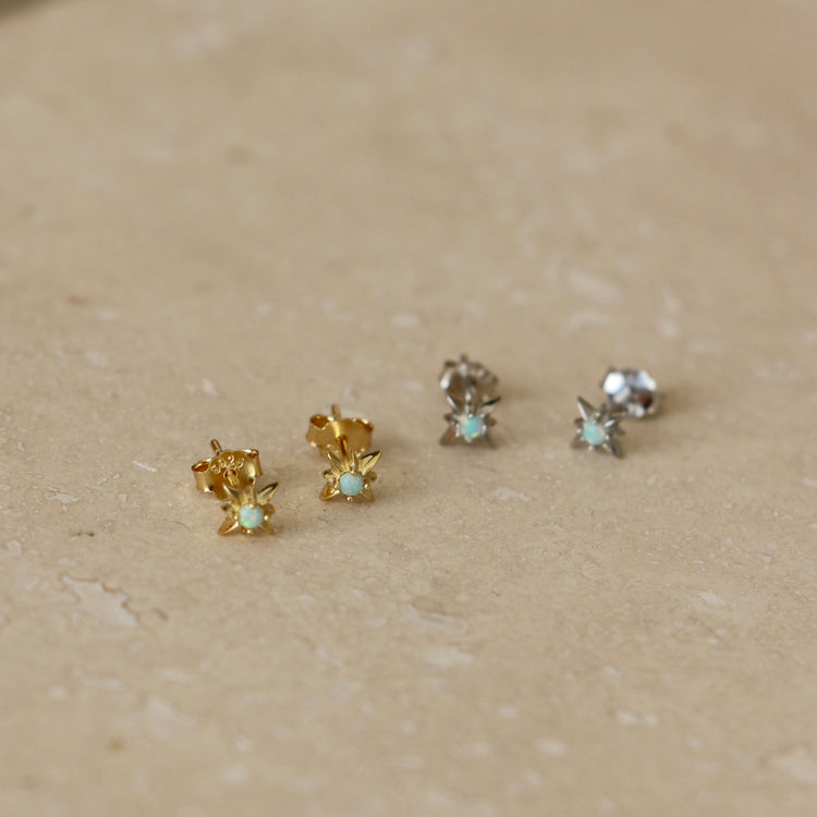 Gold or Silver Opal Starburst Studs – Stud Earrings – Little Nell Jewellery