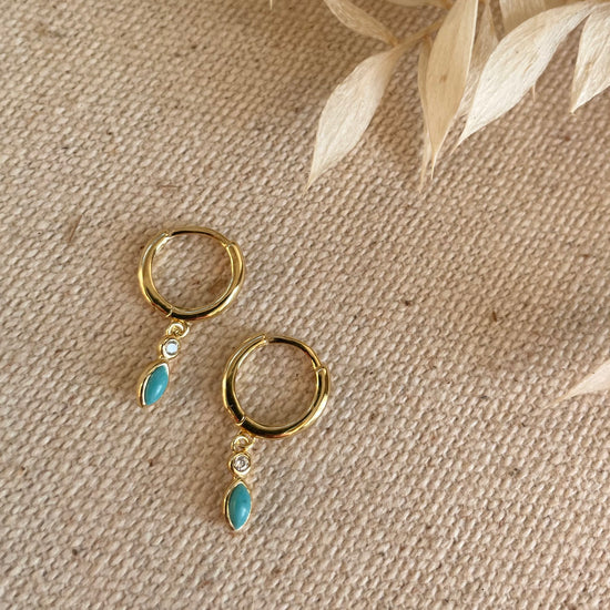 Gold Turquoise Diamanté Huggie Hoops