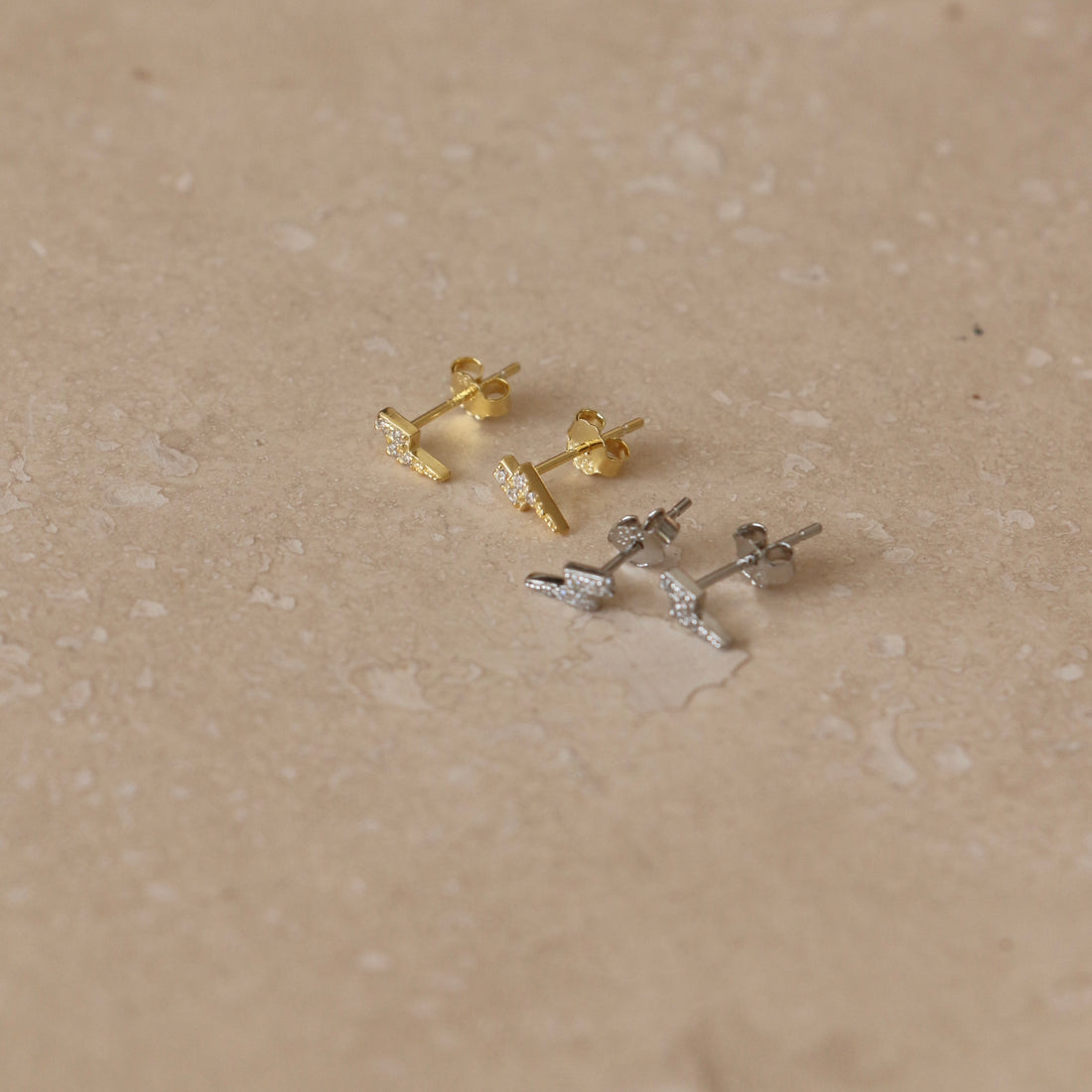 Gold or Silver Micro Lightning Bolt Studs – Stud Earrings – Little Nell Jewellery