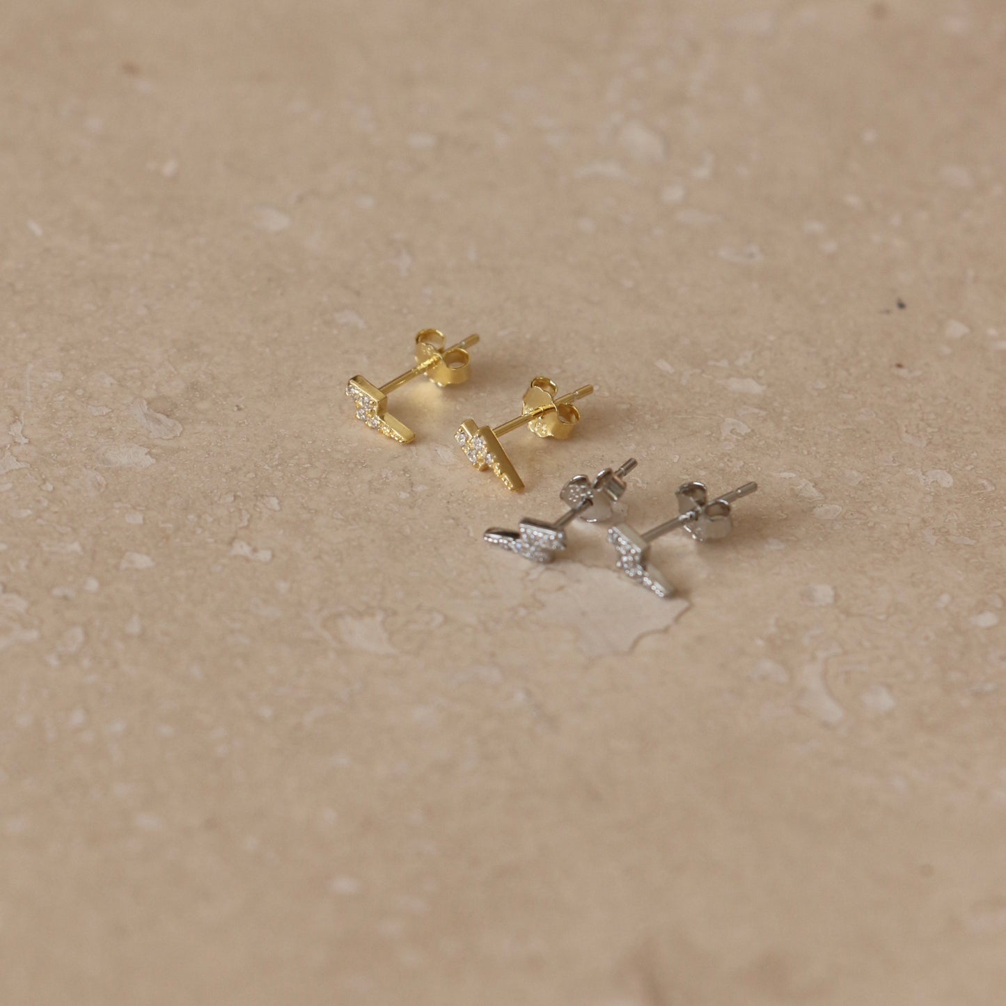 Load image into Gallery viewer, Gold or Silver Micro Lightning Bolt Studs
